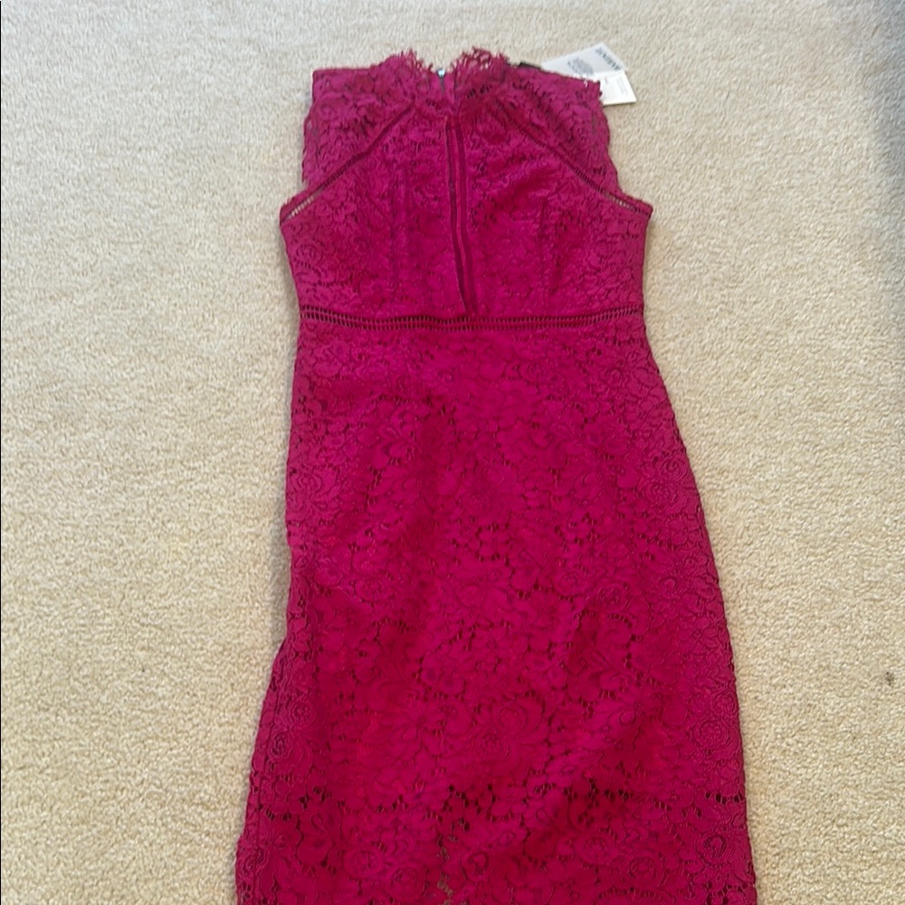 Bardot Elegant Lace Dress in Rich Magenta